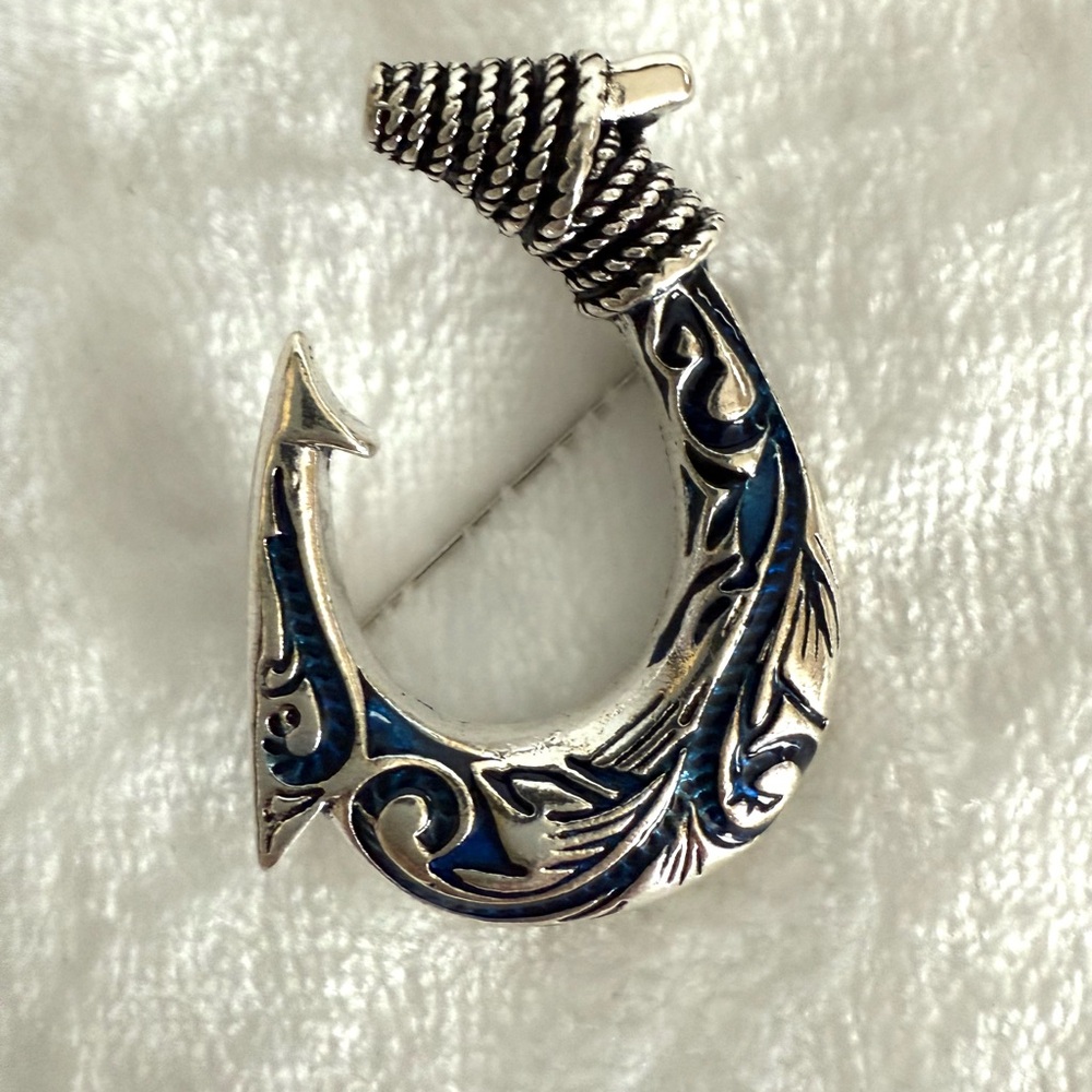 Silver and Blue Fish Hook Brooch NWOT